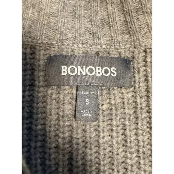 Bonobos Two Way Zip Up Mock Neck LambsWool Sweater Size S Slim Ribbed Knit Cream - Picture 4 of 7